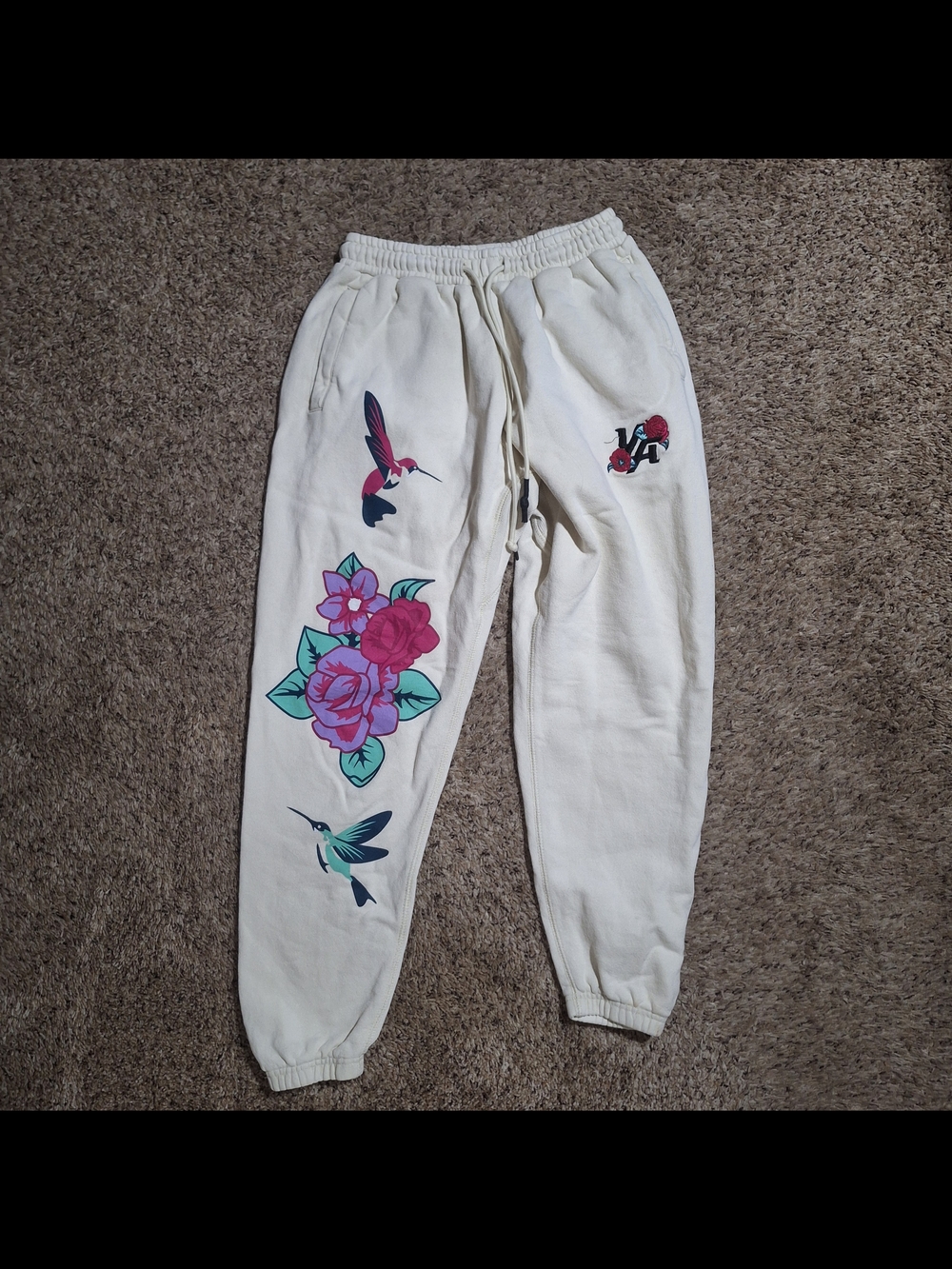 YoungLA 203 Zen Joggers Floral Hummingbird Cream Size Medium